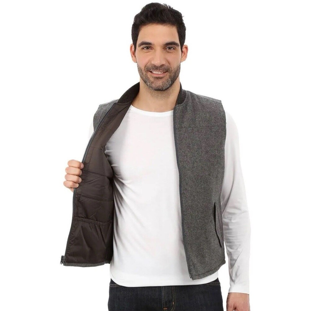 Woolrich Bear Claw Black Gray Wool  Zip Front Vest Jacket Quilted  XL